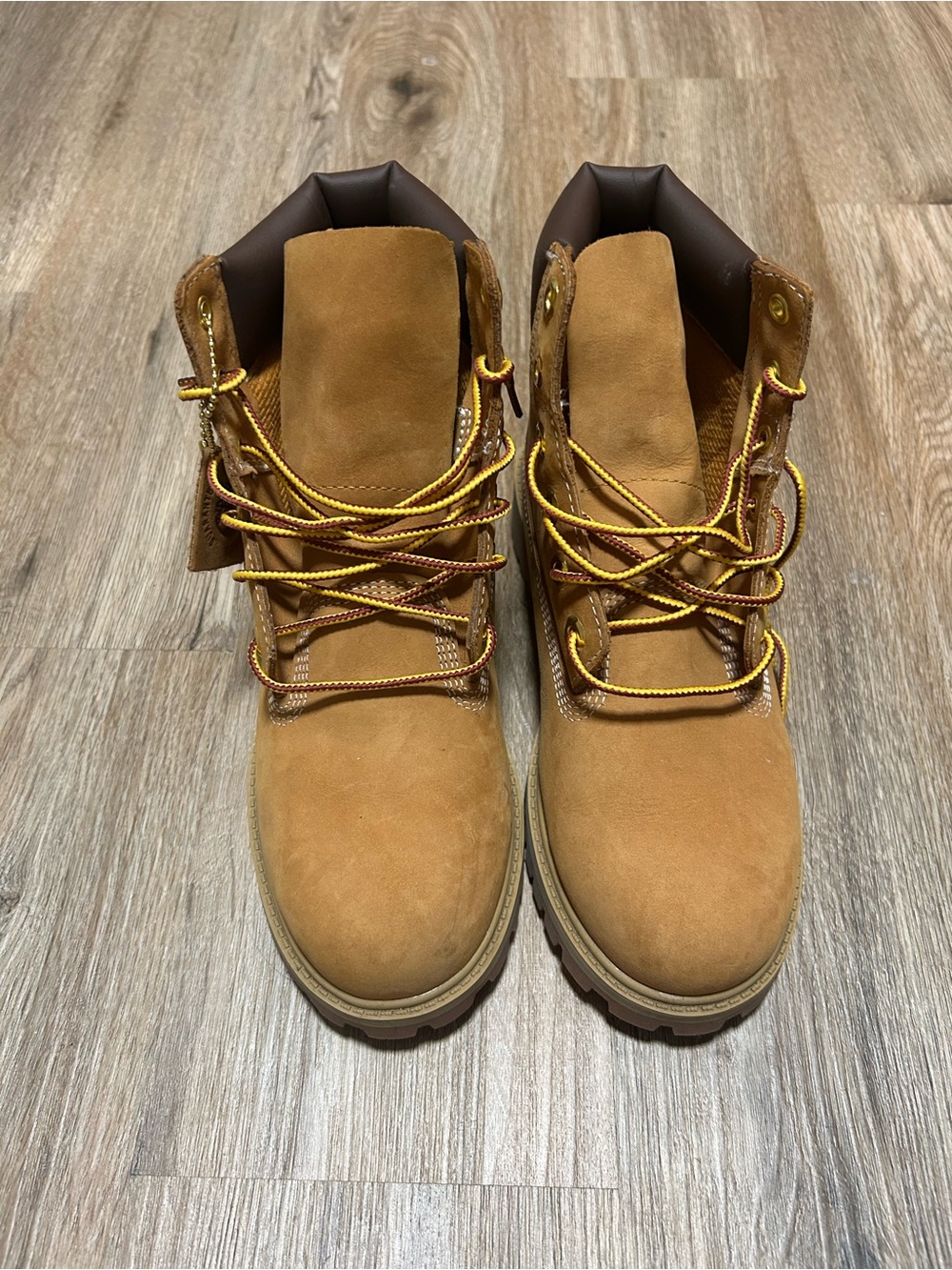 Timberland Tan Leather Work Boots with Yellow Accent Laces